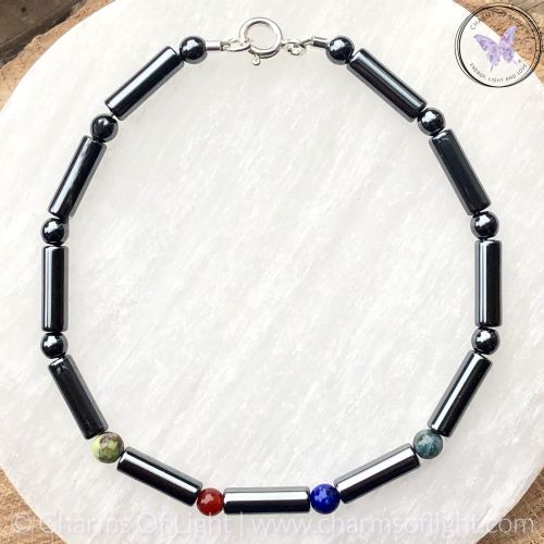 Mens Birthstone Bracelet with Hematite Tubes